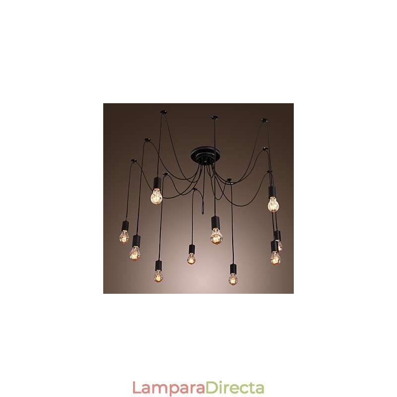 Lámpara colgante de 10 luces con diseño vintage y bombillas incluidas.