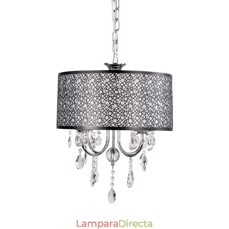 Lámpara de araña clásica tradicional de metal cromado y cristal