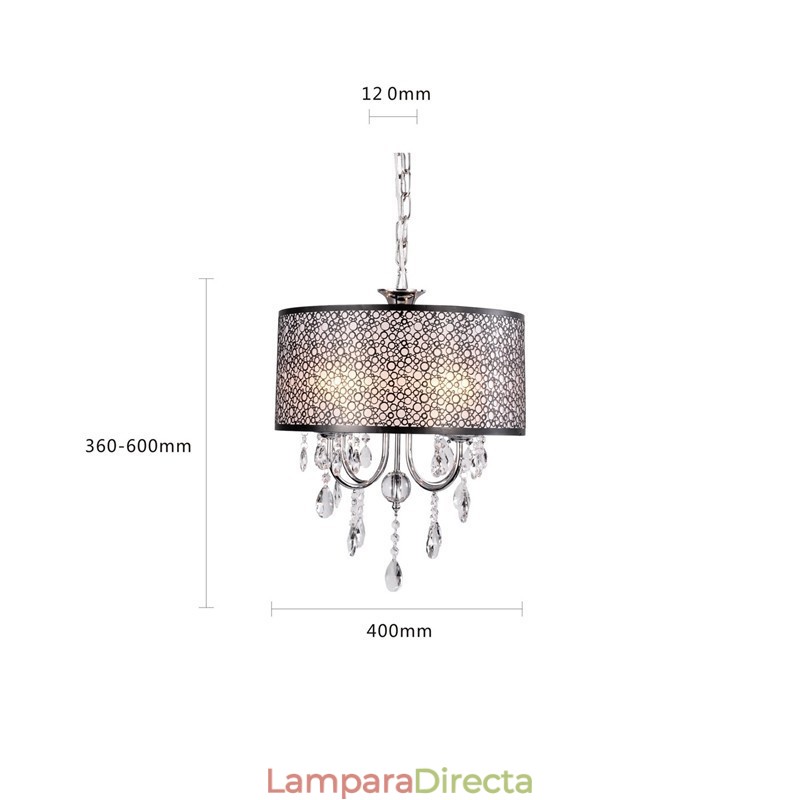Lámpara de araña clásica tradicional de metal cromado y cristal