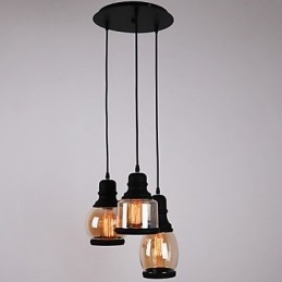 Lámpara colgante minimalista artística de 3 luces con pantalla de vidrio antiguo