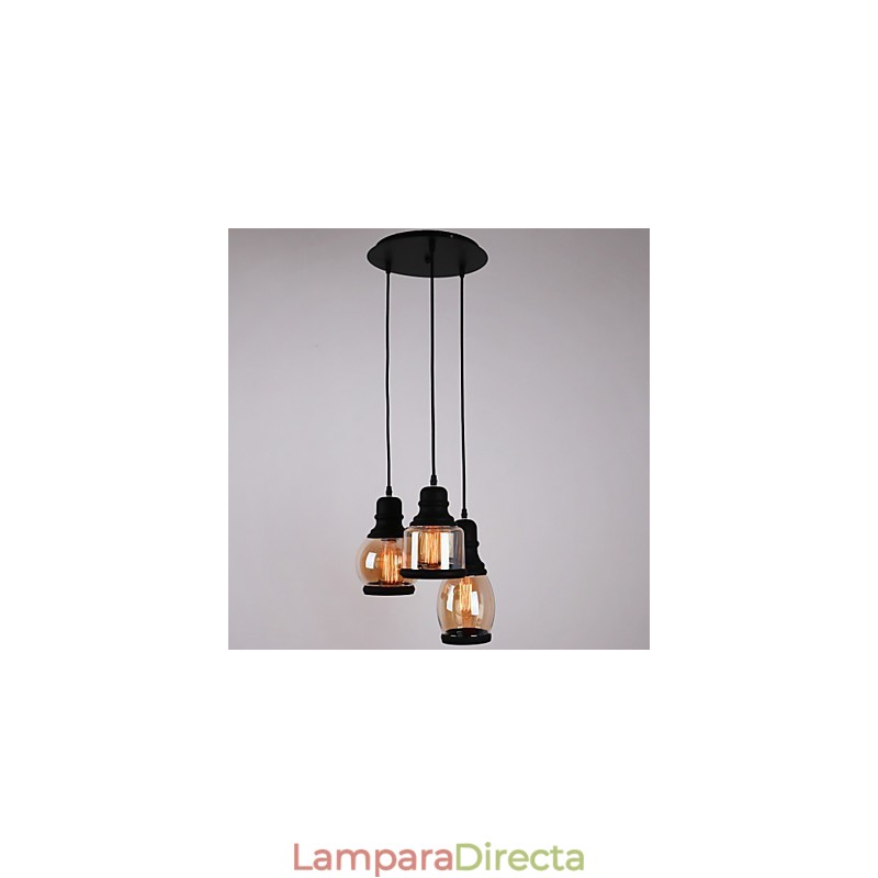 Lámpara colgante minimalista artística de 3 luces con pantalla de vidrio antiguo