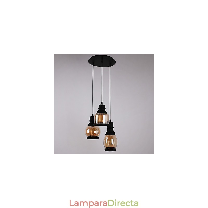 Lámpara colgante minimalista artística de 3 luces con pantalla de vidrio antiguo
