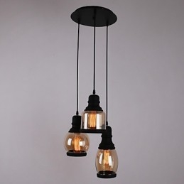 Lámpara colgante minimalista artística de 3 luces con pantalla de vidrio antiguo