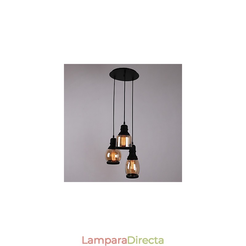 Lámpara colgante minimalista artística de 3 luces con pantalla de vidrio antiguo