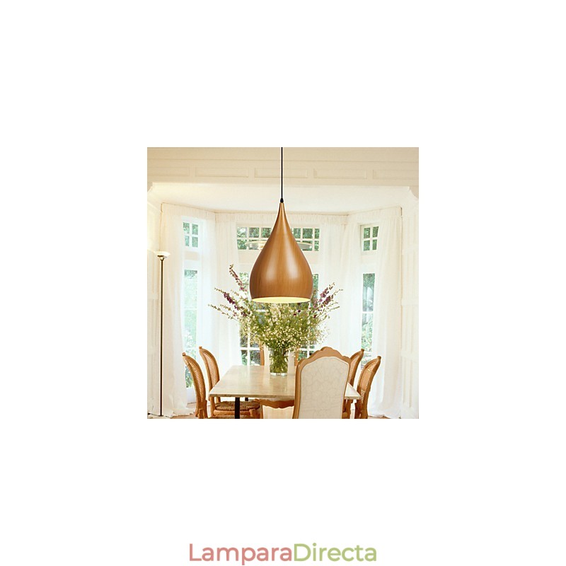 Lámpara colgante retro de metal con veta de madera para cafetería