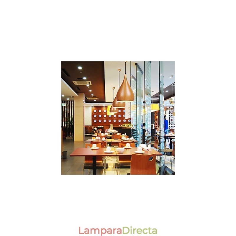 Lámpara colgante retro de metal con veta de madera para cafetería