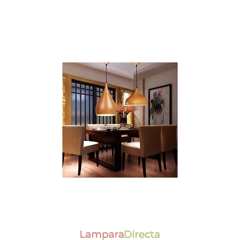 Lámpara colgante retro de metal con veta de madera para cafetería