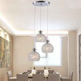 Lámpara colgante de cristal contemporánea moderna de 3 cabezas