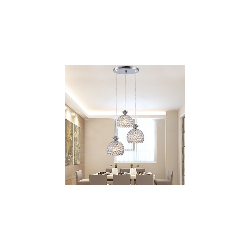Lámpara colgante de cristal contemporánea moderna de 3 cabezas