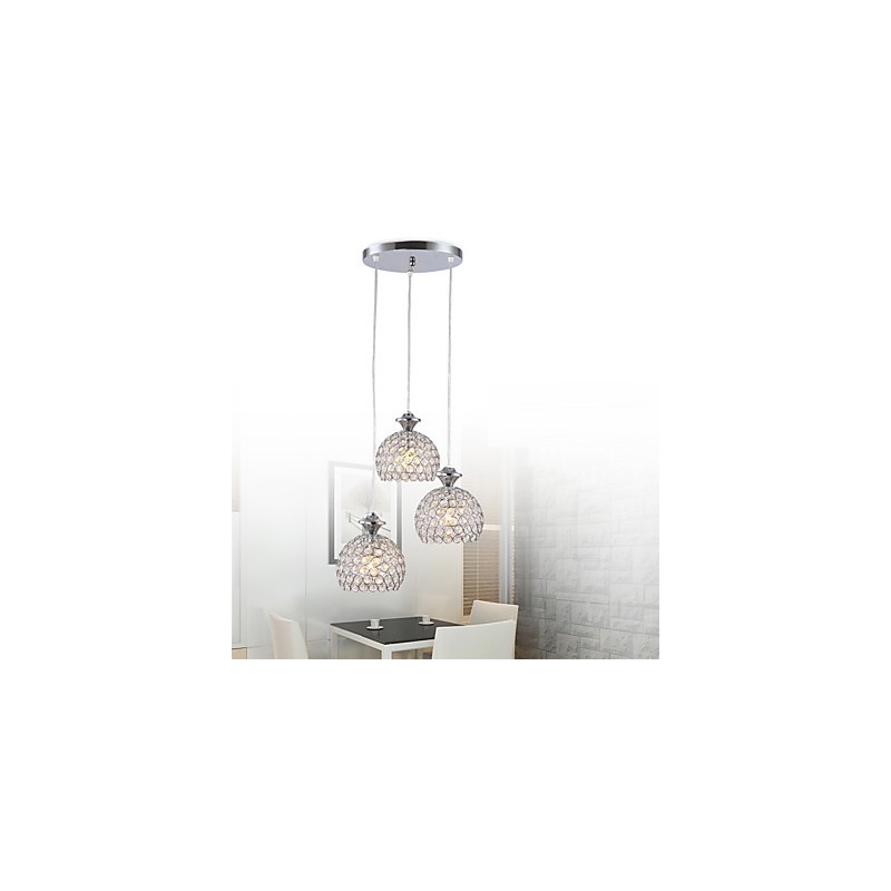 Lámpara colgante de cristal contemporánea moderna de 3 cabezas