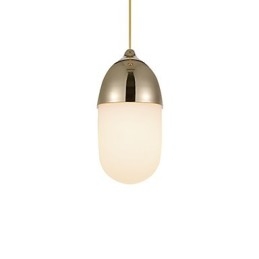 Lámpara colgante Mini Acorn, 1 luz, moderna, simplicidad, acabado en madera cromada dorada, acero al carbono y vidrio.