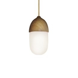 Lámpara colgante Mini Acorn, 1 luz, moderna, simplicidad, acabado en madera cromada dorada, acero al carbono y vidrio.