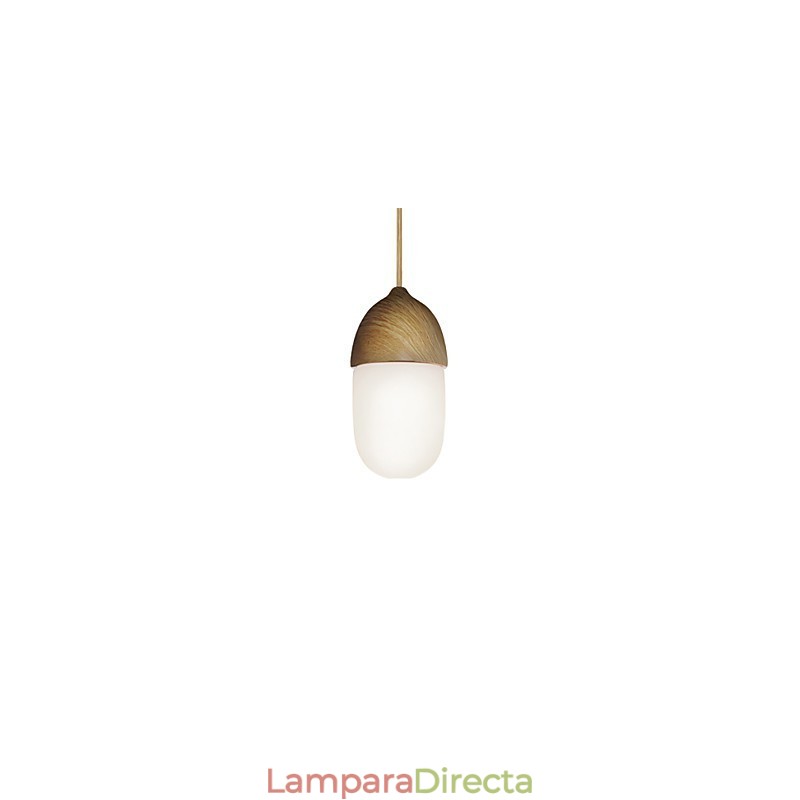 Lámpara colgante Mini Acorn, 1 luz, moderna, simplicidad, acabado en madera cromada dorada, acero al carbono y vidrio.