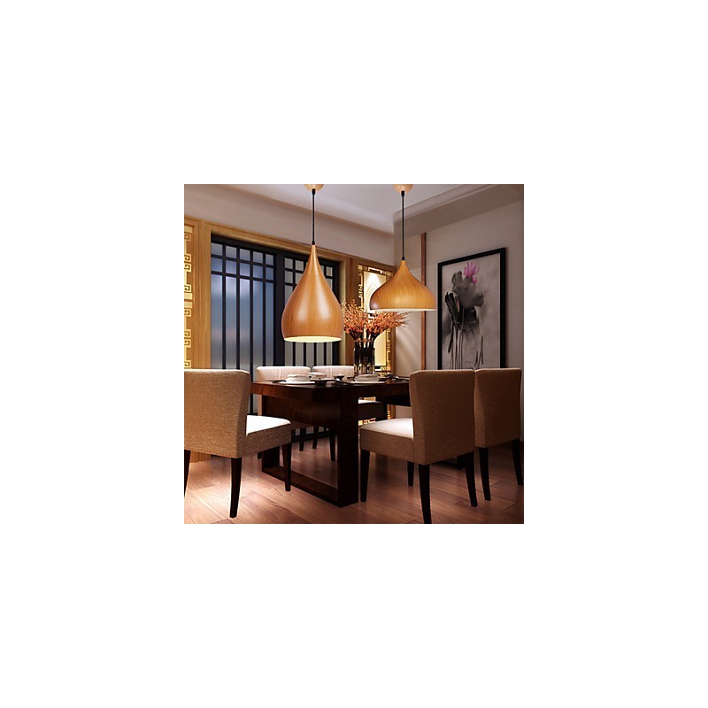 Lámpara colgante retro de metal con veta de madera para cafetería