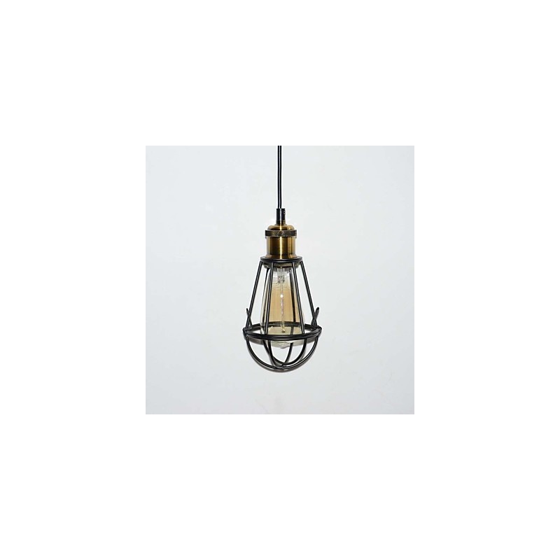 Lámpara LOFT, lámpara colgante vintage, lámpara Edison, lámpara de jaula de metal de hierro negro, lámpara de estilo almacén, accesorio de iluminación