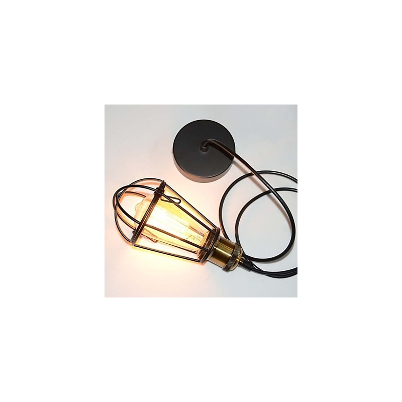 Lámpara LOFT, lámpara colgante vintage, lámpara Edison, lámpara de jaula de metal de hierro negro, lámpara de estilo almacén, accesorio de iluminación