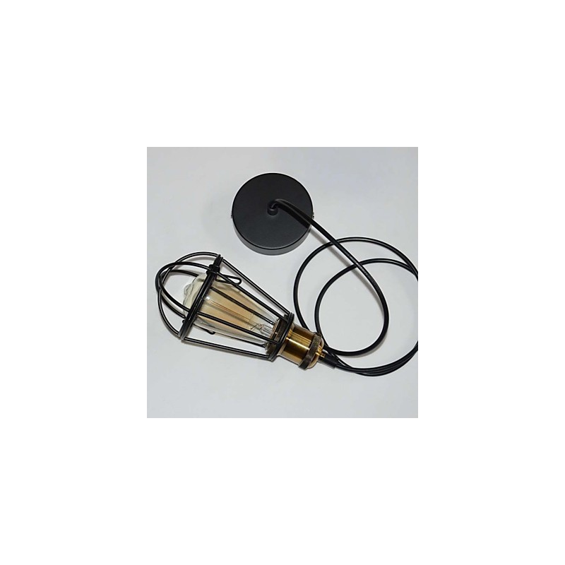 Lámpara LOFT, lámpara colgante vintage, lámpara Edison, lámpara de jaula de metal de hierro negro, lámpara de estilo almacén, accesorio de iluminación