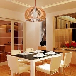 Lámpara colgante circular de estilo de diseño en forma de L, 1 luz de madera