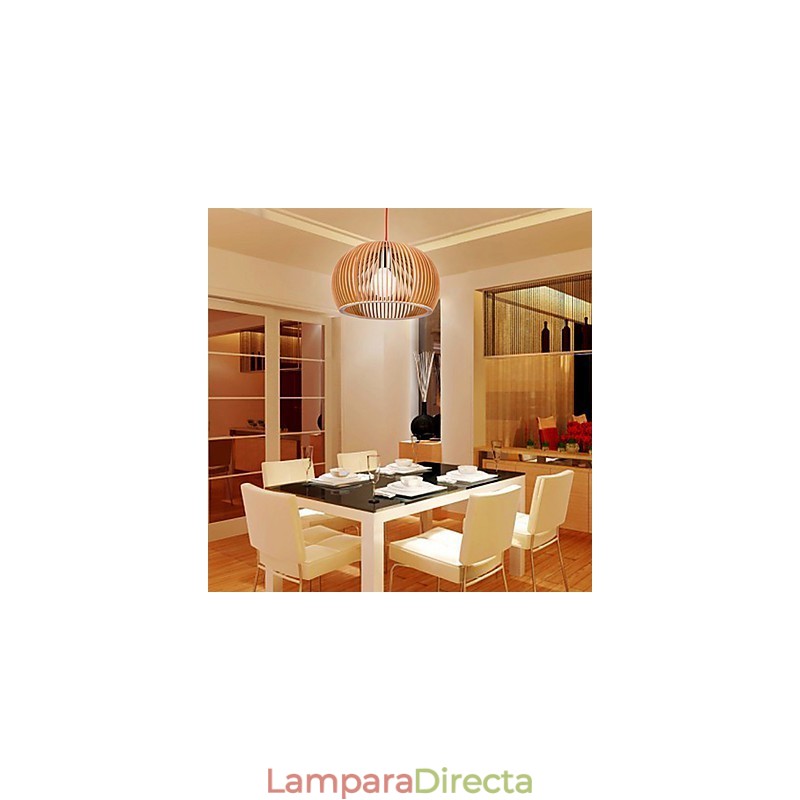 Lámpara colgante circular de estilo de diseño en forma de L, 1 luz de madera