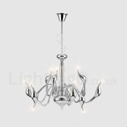 Lámpara colgante moderna de metal cromado con forma de cisne de 12 luces