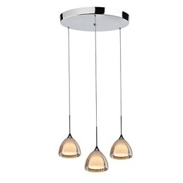 Lámpara colgante de isla de 3 luces de dos capas con vidrio agrietado y cromo pulido