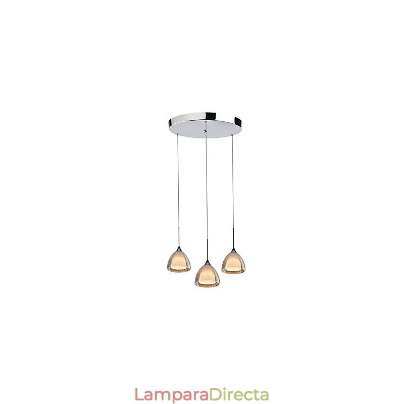 Lámpara colgante de isla de 3 luces de dos capas con vidrio agrietado y cromo pulido