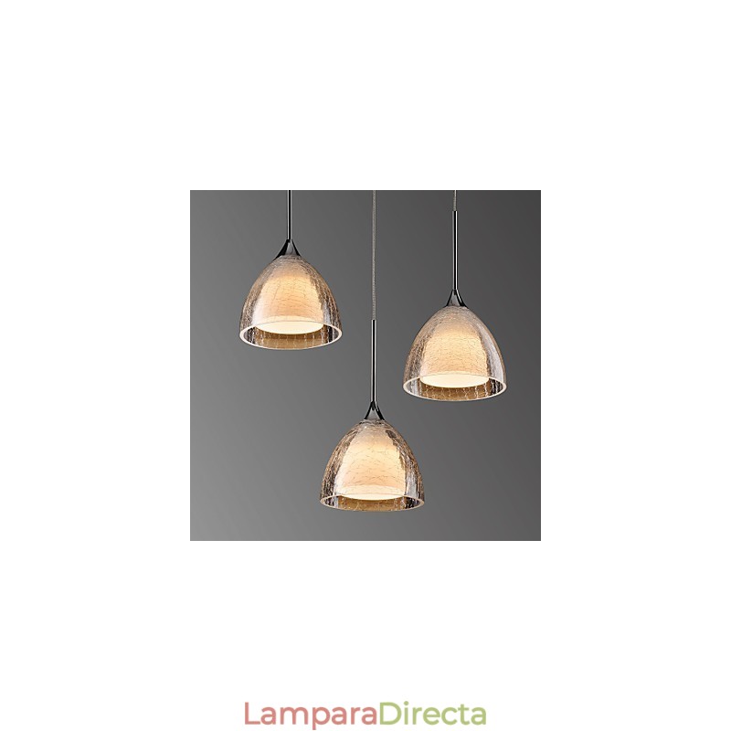 Lámpara colgante de isla de 3 luces de dos capas con vidrio agrietado y cromo pulido