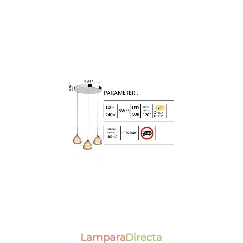 Lámpara colgante de isla de 3 luces de dos capas con vidrio agrietado y cromo pulido
