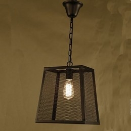 Lámpara de araña de hierro forjado estilo cafetería industrial retro con cubierta de red