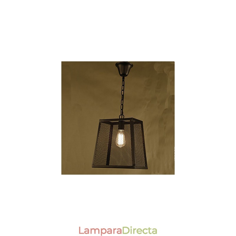 Lámpara de araña de hierro forjado estilo cafetería industrial retro con cubierta de red