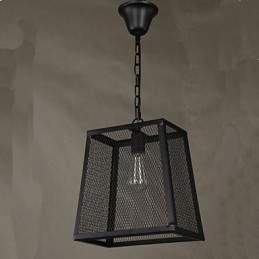 Lámpara de araña de hierro forjado estilo cafetería industrial retro con cubierta de red