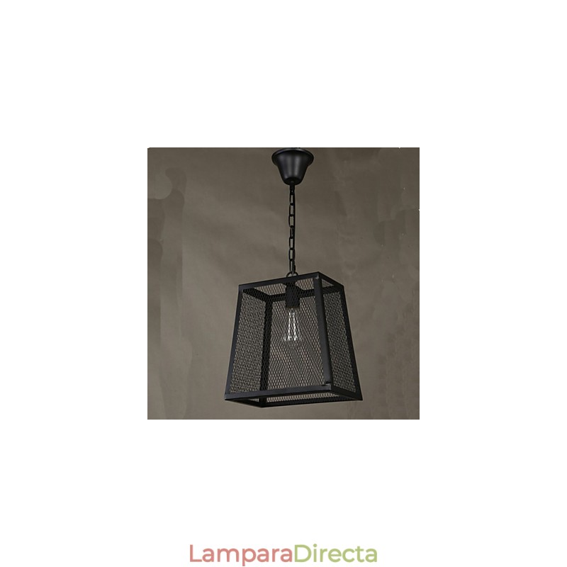 Lámpara de araña de hierro forjado estilo cafetería industrial retro con cubierta de red