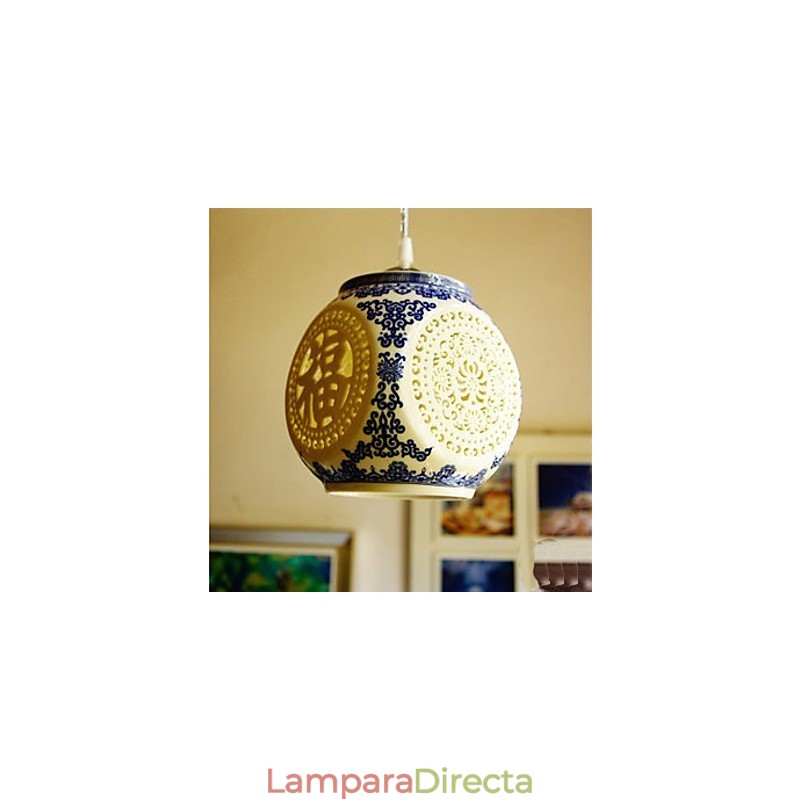 Lámpara de cerámica retro Lámpara de escalera azul Lámpara de araña de un solo cabezal Creativa