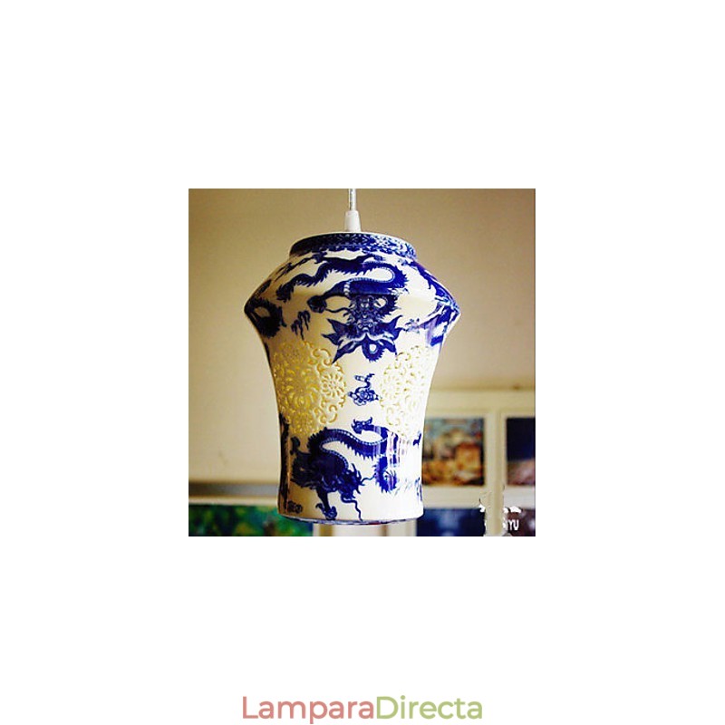 Lámpara de cerámica retro Lámpara de escalera azul Lámpara de araña de un solo cabezal Creativa