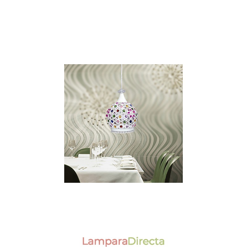 Lámpara colgante de estilo moderno de cristal con acabado envejecido.