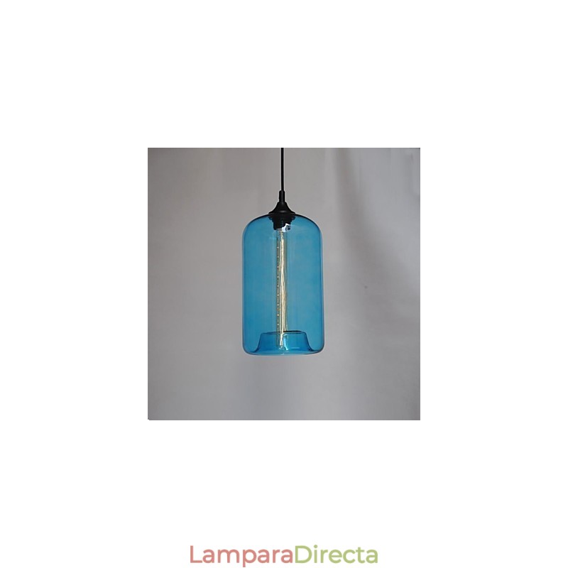 Lámpara colgante con diseño de botella, 1 luz y pantalla transparente