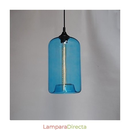 Lámpara colgante con diseño de botella, 1 luz y pantalla transparente