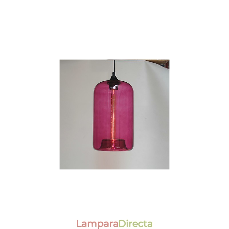 Lámpara colgante con diseño de botella, 1 luz y pantalla transparente