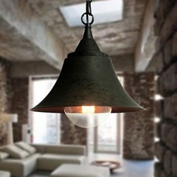 Lámpara colgante vintage mediana de metal en forma de campana, color negro mate
