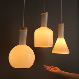 Lámpara colgante de botella de vidrio blanco, creativa y contemporánea.