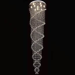 Lámparas de techo colgantes con cristal K9 de doble espiral, diámetro 70 cm, altura 300 cm.