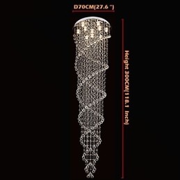 Lámparas de techo colgantes con cristal K9 de doble espiral, diámetro 70 cm, altura 300 cm.