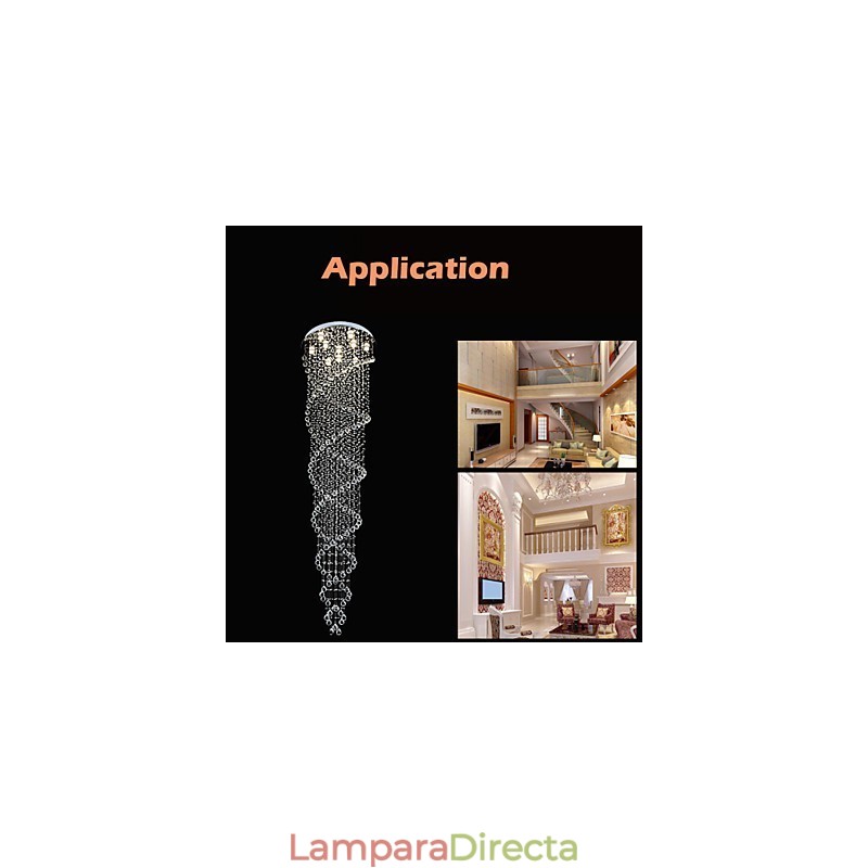 Lámparas de techo colgantes con cristal K9 de doble espiral, diámetro 70 cm, altura 300 cm.