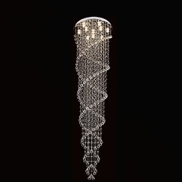Lámparas de techo colgantes con cristal K9 de doble espiral, diámetro 70 cm, altura 300 cm.