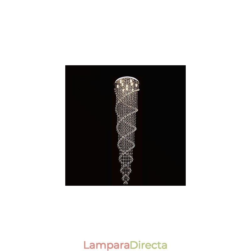 Lámparas de techo colgantes con cristal K9 de doble espiral, diámetro 70 cm, altura 300 cm.