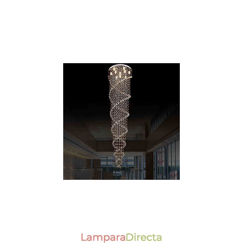 Lámparas de techo colgantes con cristal K9 de doble espiral, diámetro 70 cm, altura 300 cm.