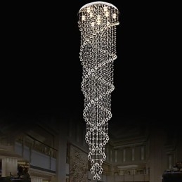 Lámparas de techo colgantes con cristal K9 de doble espiral, diámetro 70 cm, altura 300 cm.
