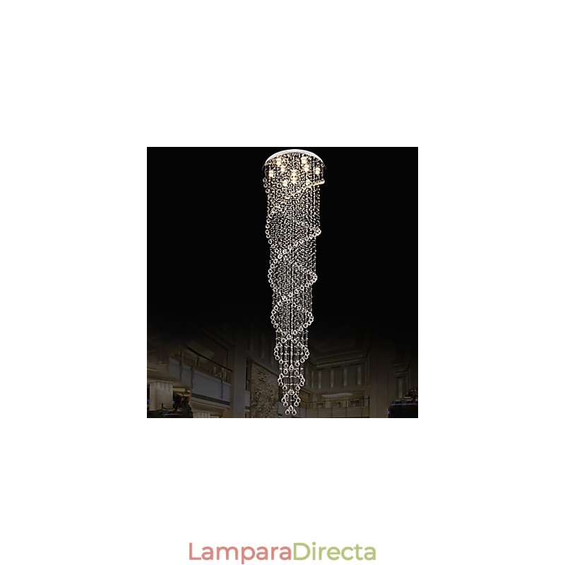 Lámparas de techo colgantes con cristal K9 de doble espiral, diámetro 70 cm, altura 300 cm.