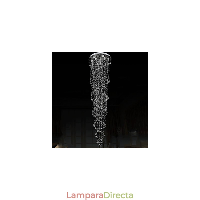 Lámparas de techo colgantes con cristal K9 de doble espiral, diámetro 70 cm, altura 300 cm.