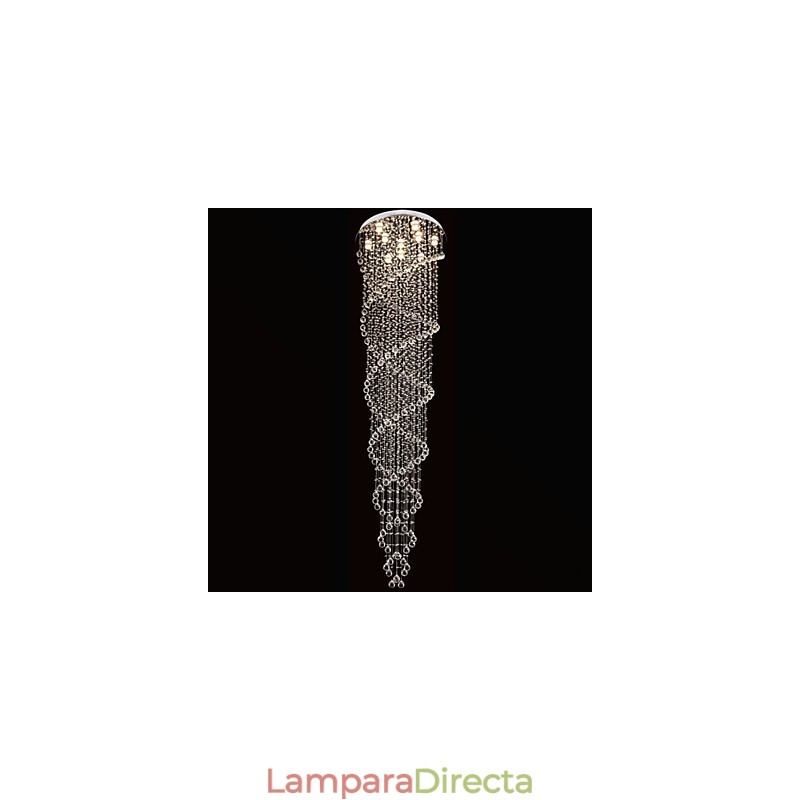 Lámparas de techo colgantes con cristal K9 de doble espiral, diámetro 70 cm, altura 300 cm.
